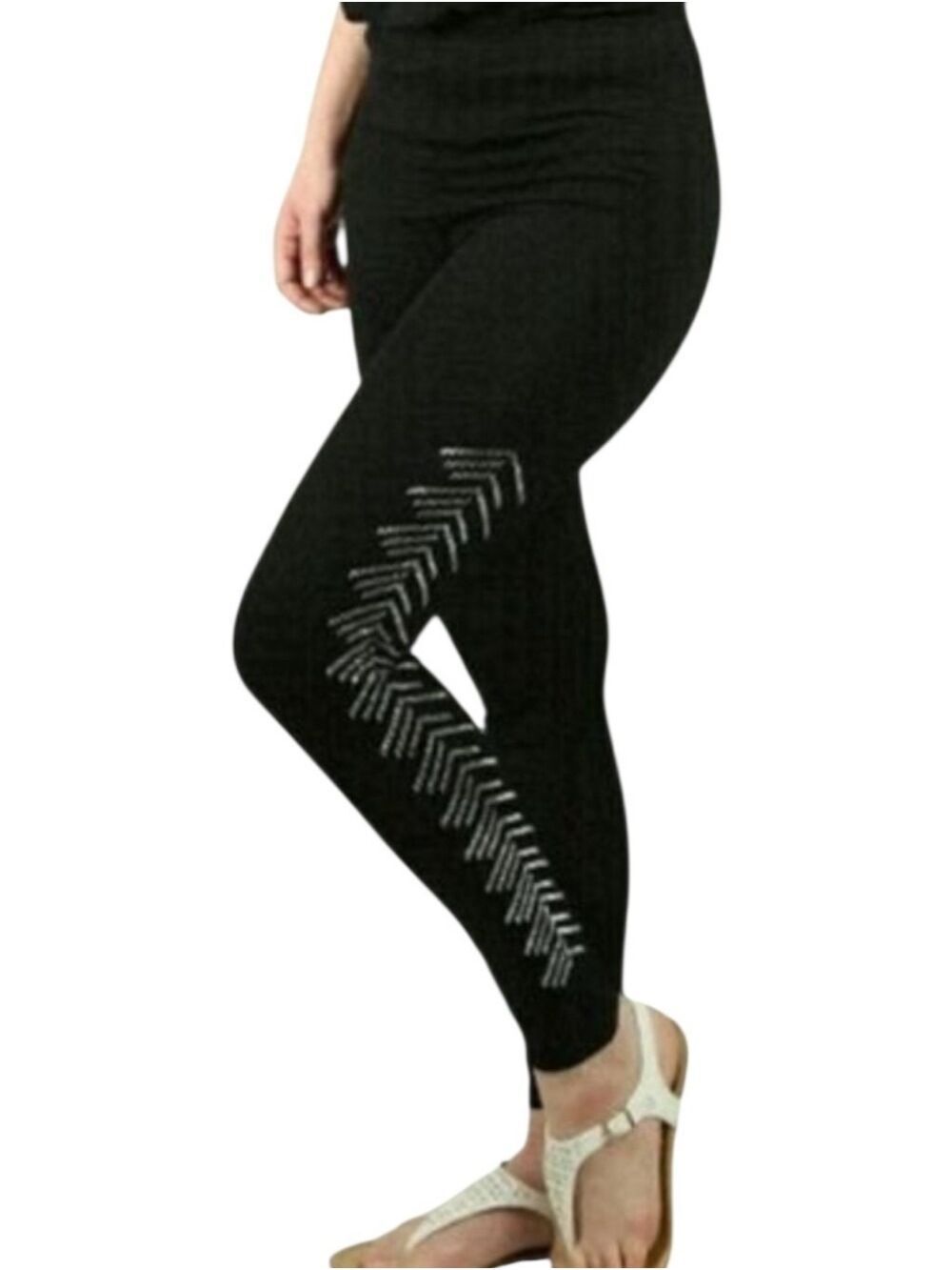SOLID Black Rhinestone Embellished Full Length Leggings Size Small NWT
